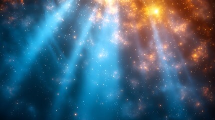 Obraz premium Celestial nebula with blue and orange hues, shimmering particles