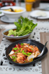 Stir fried shrimp with shrimp paste and stink beans with fresh chili bitter to spicy for side dish...