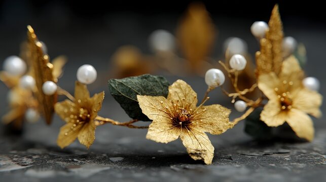 Gold Floral Crown with Pearls  Elegant Bridal Headpiece  Wedding Hair Accessory  Luxury Je
