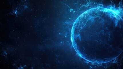 Stunning Cosmic Scene Featuring a Bright Blue Planet Surrounded by Dark Cosmic Space and Sparkling Stars