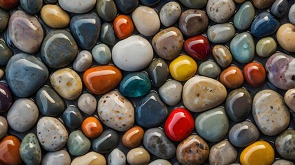 Colorful Polished Stones Wet Pebbles Texture Background Natural Mineral Abstract Design