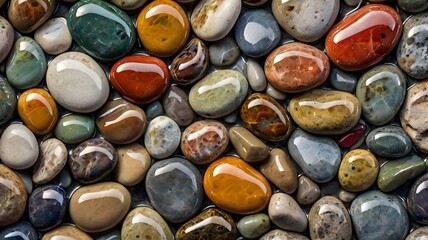 Vibrant Wet Polished Stones Colorful Pebbles Texture Background Natural Mineral Gems
