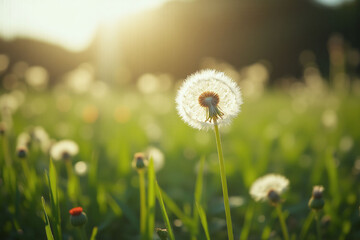 dandelion in the middle of a field of grass