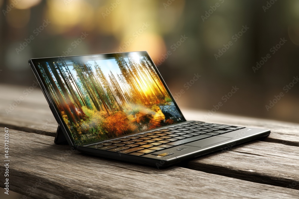 Leinwandbilder foldable touchscreen tablet transforms into a laptop for versatile technology use in natural setting