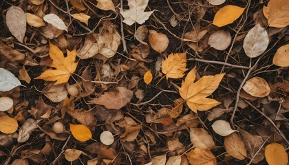Autumnal Ground Cover Fallen Leaves Twigs and Branches in Brown and Gold Hues