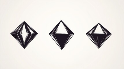Three stylized diamonds; design elements; white background; graphic design