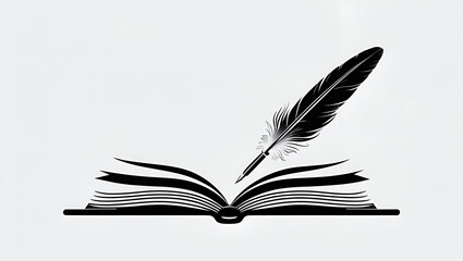  Feather pen with book/ text book and feather quill pen on copy space white background writing and document concept