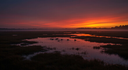 Obraz premium Swamp Creatures Emerging at Dusk