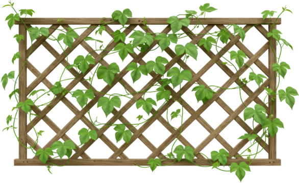 Lush Green Vine Climbing Wooden Trellis Garden Fence Panel