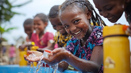 Stock photo concept: A company launching a charity campaign to provide clean drinking water to underprivileged communities