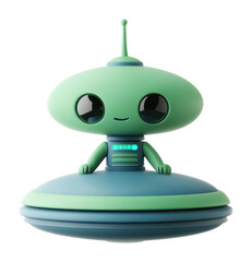 PNG UFO with alien pilot illustration green cute.