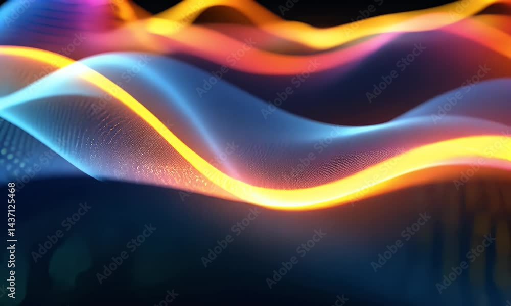 Poster a colorful wave of sound waves, representing the vibrant and dynamic nature and its impact on mood a