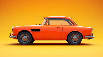 Obraz premium Classic Orange Car Side View with Vintage Design in Studio Setting with Chrome Details and Smooth Surfaces Automotive Elegance