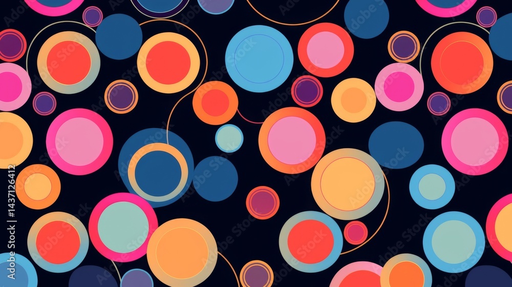 Poster colorful geometric circle pattern background with retro abstract style