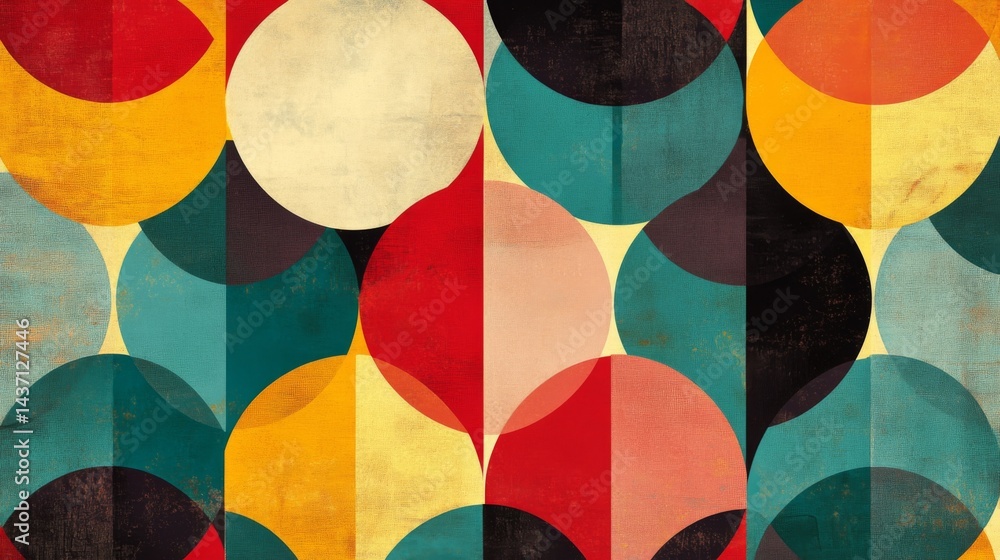 Poster colorful geometric circle pattern background with retro abstract style