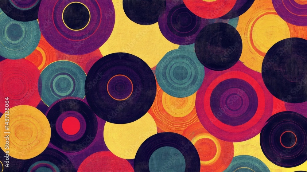 Poster colorful geometric circle pattern background with retro abstract style