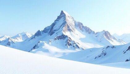 Fototapeta premium Snow-covered mountain peak, brilliant white expanse, untouched by human presence, isolated, aerial, background