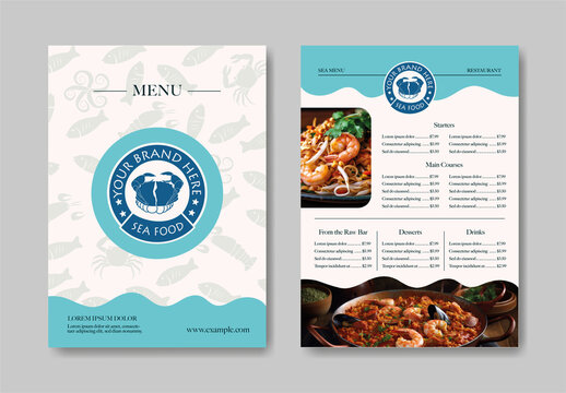 Blue And White Modern Seafood Restaurant Menu Design