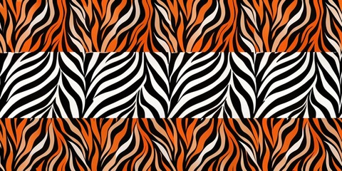 Striking Animal Print Textile Design Featuring Bold Zebra and Tiger Stripes in Black, White, and Orange