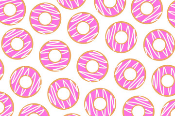Seamless pattern with cute hand drawn pink donuts on transparent background. Design for print, decoration, etc.