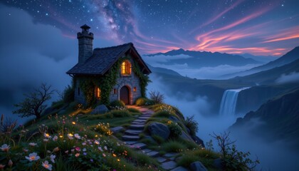 Enchanted Cottage Under a Starry Sky