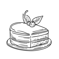 Sketch of a cake with mint leaves and berries on a plate  
