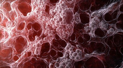 Abstract pattern of intricate cellular structures, vibrantly colored organic formations, suitable for scientific or artistic themes.