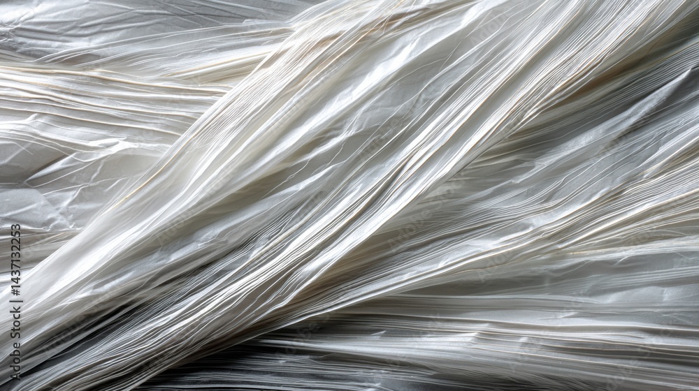 Poster Macro View Captures the Intricate Design of Wrinkled Plastic Wrap Highlighting Texture and Abstract Patterns