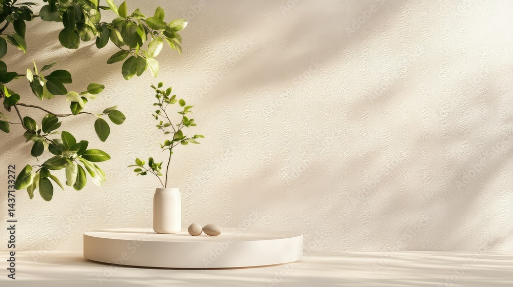 Aufkleber geometric white 3d rendering with soft tones and modern podium in a minimalist style