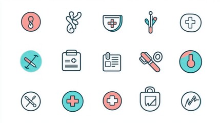 Medical icons, healthcare symbols, app design, white background, website