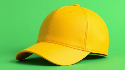 Fototapeta premium Yellow Baseball Cap Mockup on Green Background, Stylish Sports Hat. Generative AI 