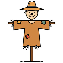 scarecrow for paddy field flat color vector illustration template design