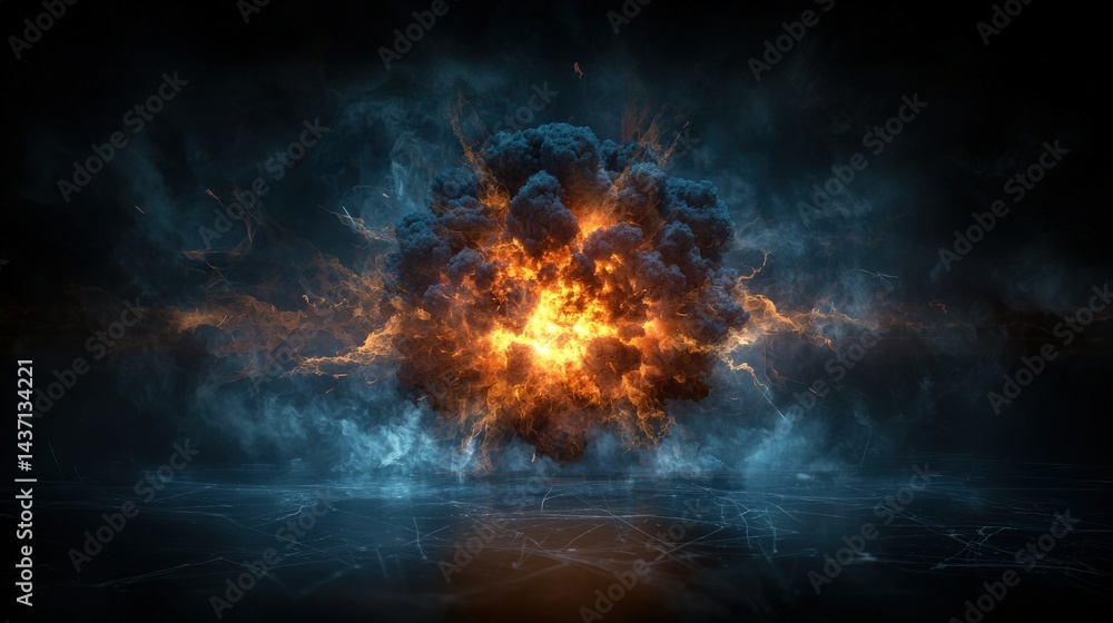 Poster massive cyber explosion simulation virtual environment digital art dramatic viewpoint conceptual rep