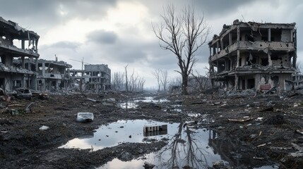 Fototapeta premium Rebuilding communities in a wasteland after environmental devastation urban renewal post-apocalyptic environment