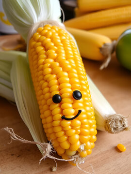 Naklejki Corn with a face made of corn kernels