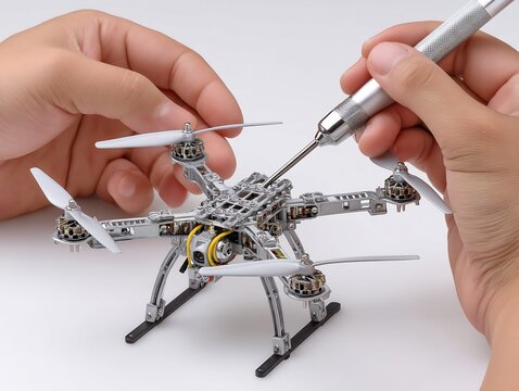 Precision assembly and maintenance of a miniature drone model by skilled hands