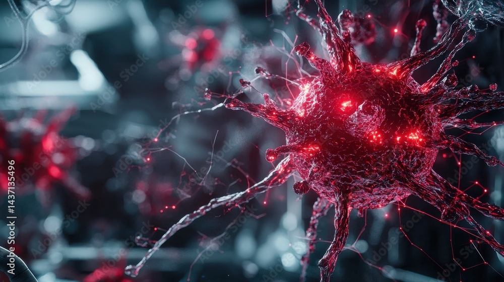Poster Hackers launch catastrophic virus attack digital realm 3d visualization cybersecurity close-up cyber threats