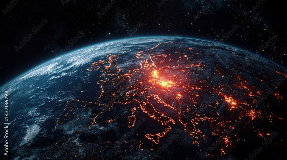 Aufkleber satellite view of earth displaying conflict areas global scope aerial perspective dynamic environmen