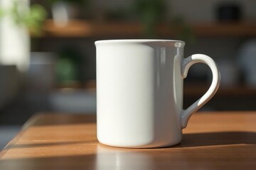 Fototapeta premium Classic white ceramic mug, handle detail visible , handle, kitchenware