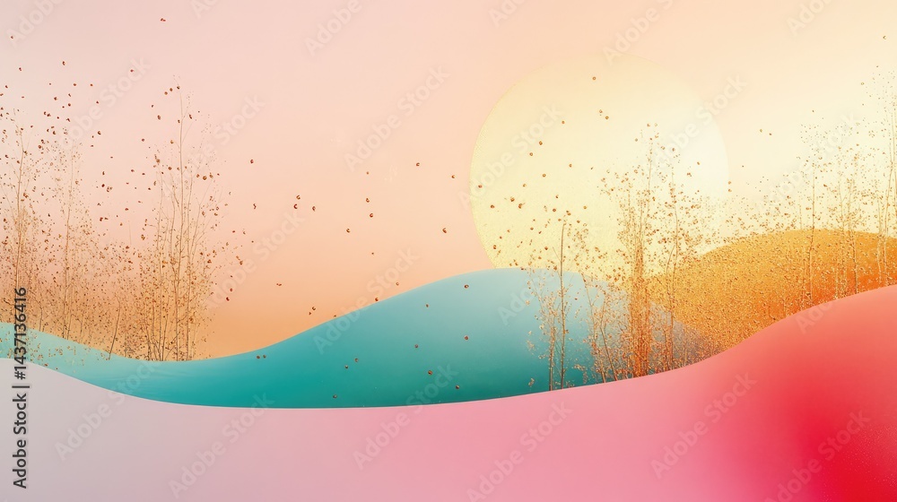 Poster smooth color transitions with grainy texture, creating a modern and stylish visual