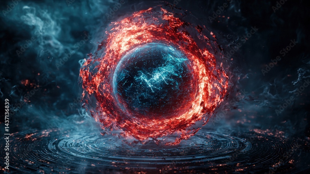 Fototapete dynamic vortex of events on a holographic globe digital realm visual art abstract aerial view futuri