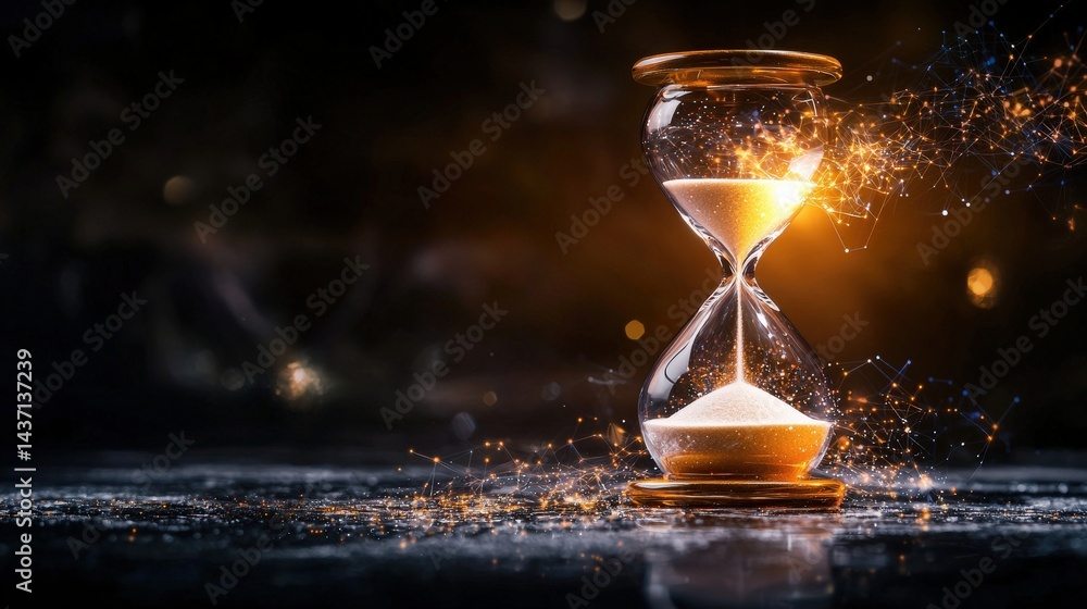Poster Digital hourglass symbolizing data flow and time management in a futuristic environment