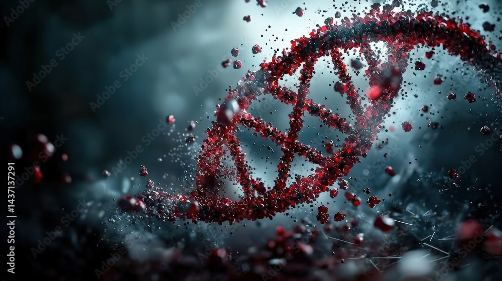 Leinwandbilder Dark environment close-up of disintegrating dna helix representing genetic transformation in laboratory