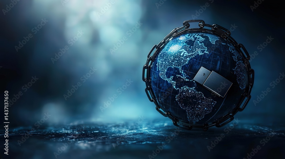 Poster digital security global awareness locking technology cyber environment symbolic viewpoint concept