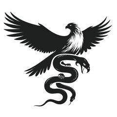Fototapeta premium silhouette of a snake combined with a falcon, black on white background