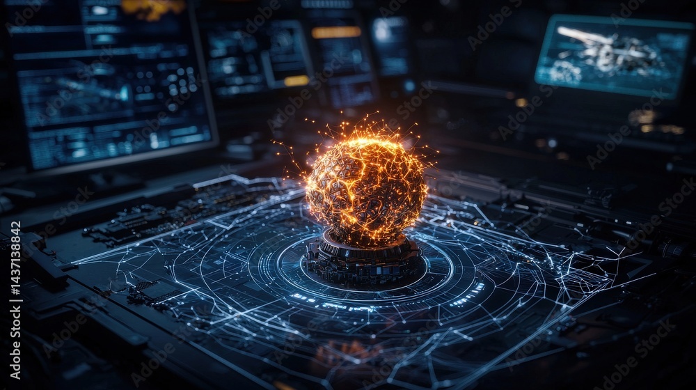 Poster pulsating ai core ignites tech revolution virtual lab digital art futuristic close-up innovation