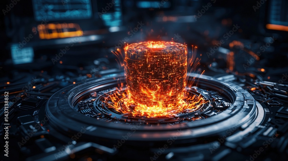 Poster Pulsating ai core illuminates futuristic control center with glowing energy sci-fi technology digital environment