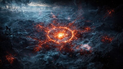 Fototapeta premium Ai predicting and manipulating data patterns in volcanic landscapes sci-fi imagery digital art dramatic viewpoint