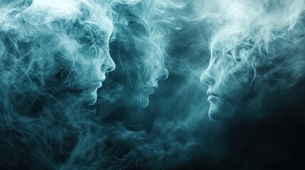 A swirling mist with ghostly faces appearing faintly.