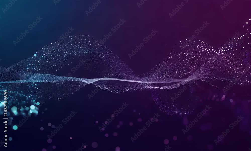 Poster abstract digital wave of glowing particles and energy flows with futuristic motion in a sci-fi inspi